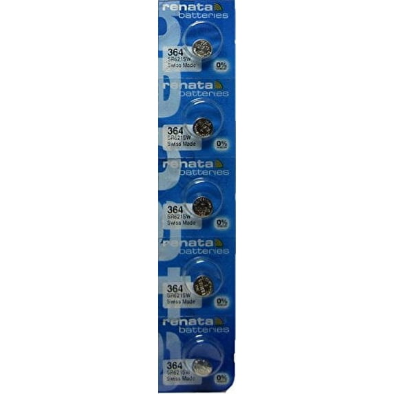 Renata 364 AG1 SR621SW SR621 SR60 363 164 LR621 LR60 D364 Silver Oxide Mercury Free Electronic Batteries x 5