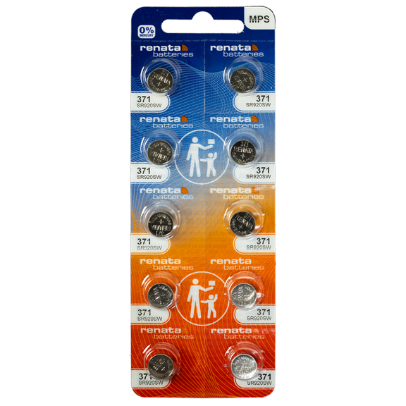Renata 371 SR920SW Batteries - 1.55V Silver Oxide 371 Watch Battery (10 Count)