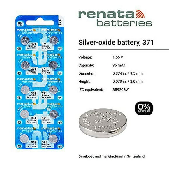 Renata 371 SR920SW Batteries - 1.55V Silver Oxide 371 Watch Battery (100 Count)