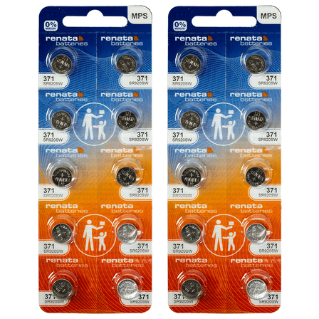 Renata 371 SR920SW Batteries - 1.55V Silver Oxide 371 Watch Battery (20 Count)