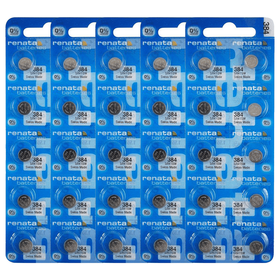 Renata 384 SR41SW Batteries - 1.55V Silver Oxide 384 Watch Battery (50 Count)