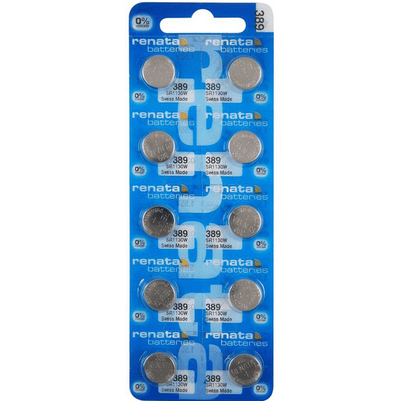 Renata 389 SR1130W Batteries - 1.55V Silver Oxide 389 Watch Battery (10 Count)