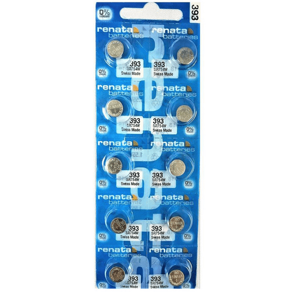 Renata 393 SR754W Batteries - 1.55V Silver Oxide 393 Watch Battery (10 Count)