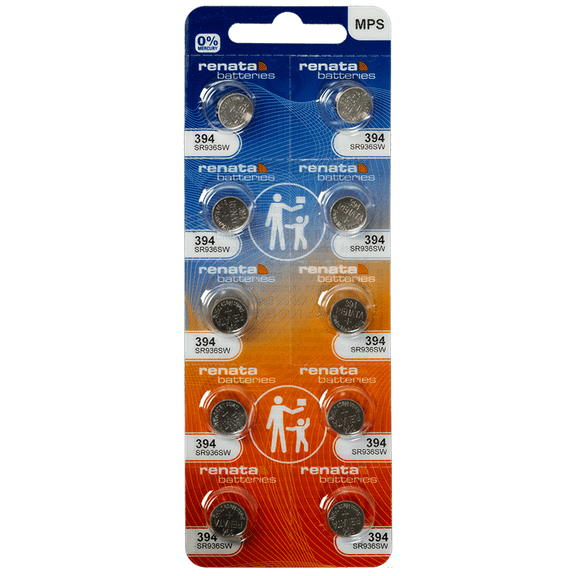 Renata 394 SR936SW Batteries - 1.55V Silver Oxide 394 Watch Battery (10 Count)