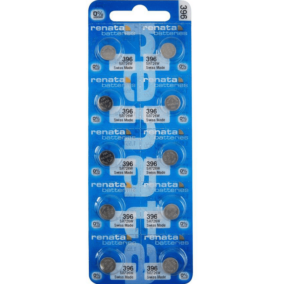 Renata 396 SR726W Batteries - 1.55V Silver Oxide 396 Watch Battery (10 Count)
