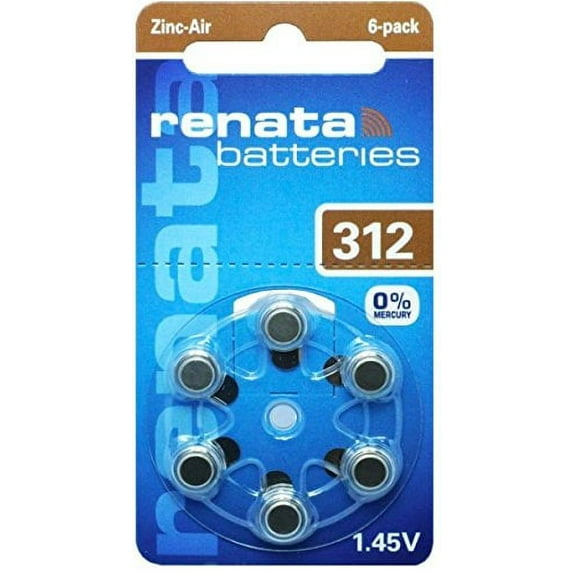Renata Hearing Aid Battery ZA 312 Maratone Zinc Air Hearing Aid Pack of 6 pcs (1 Pack of ZA 312)