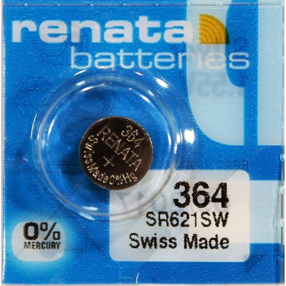 Renata Silver Oxide Watch Battery For 364 Button Cell, 5 Batteries
