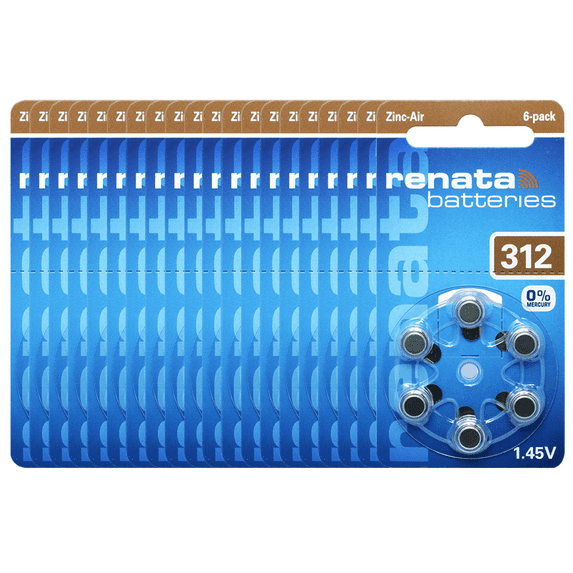 Renata Size 312 Zinc Air 1.45V Hearing Aid Battery (120 Pack)