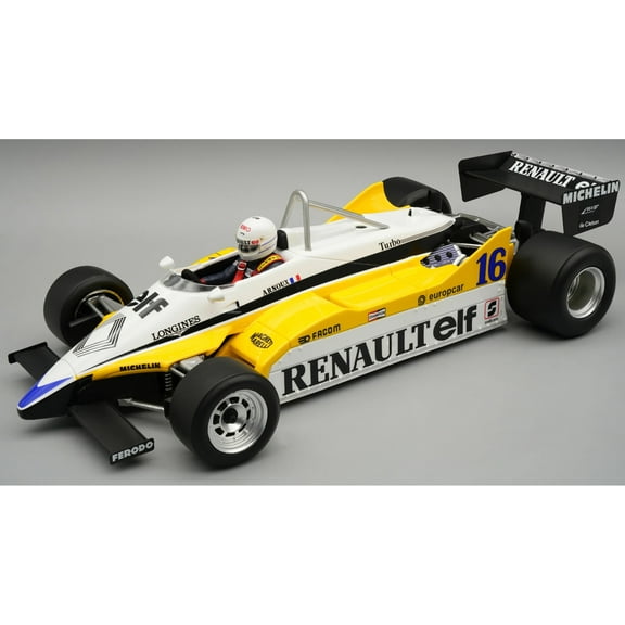 Renault RE30B #16 Winner F1 "French GP" (1982) "Mythos Series" with Driver Figure and Display Case 1/18 Model Car by Tecnomodel