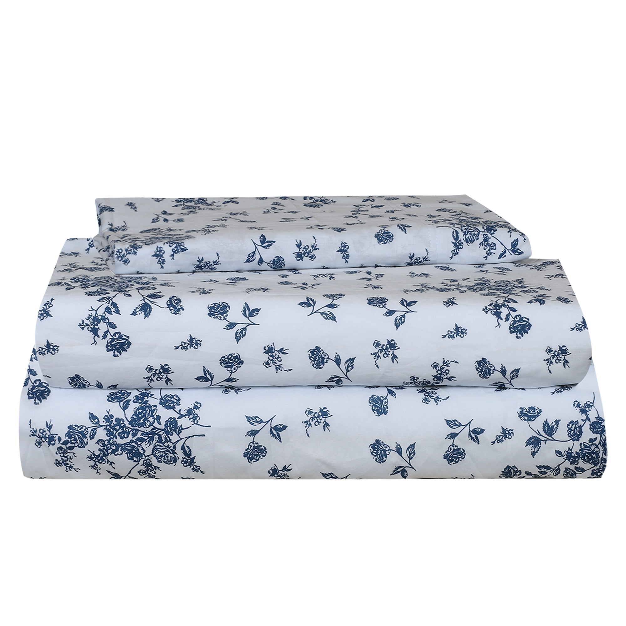 Renauraa 144 Thread Count 100 Cotton Percale Floral Twin Bed Sheet Set