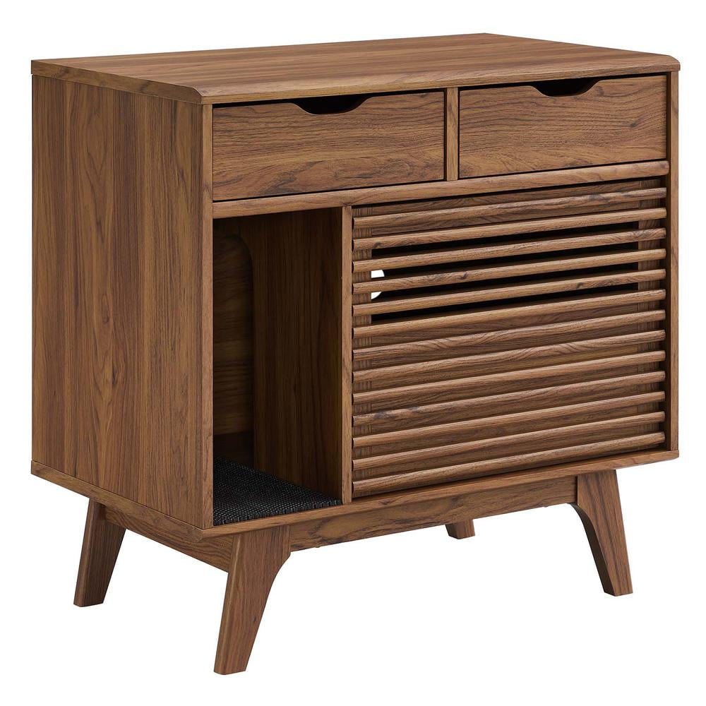 Walnut Mid-Century Modern Cat Litter Box Cabinet