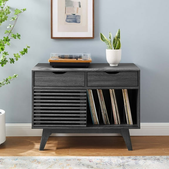 Modway Render Vinyl Record Display Stand in Charcoal