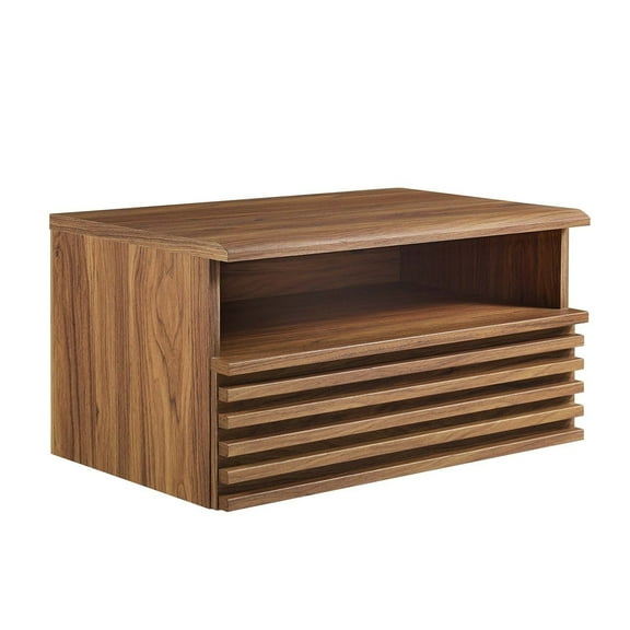 Modway Render 1-Drawer Wall-Mount Modern Wood Nightstand in Walnut
