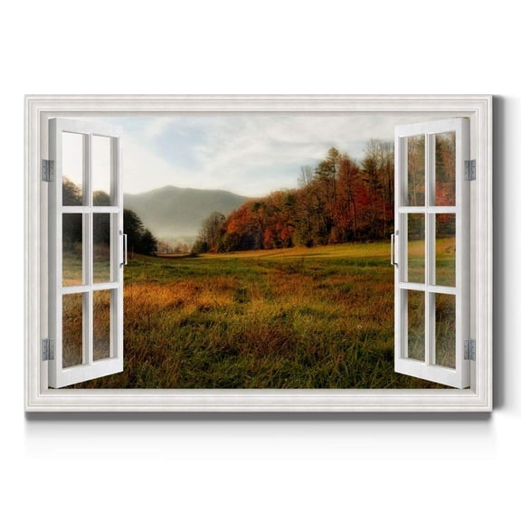 Renditions Gallery Canvas Nature Wall Art Home Paintings & Prints Serene Autumn Mountain Forest Modern Rusitc Window View Wall Hanging Decorations for Bedroom Office Kitchen