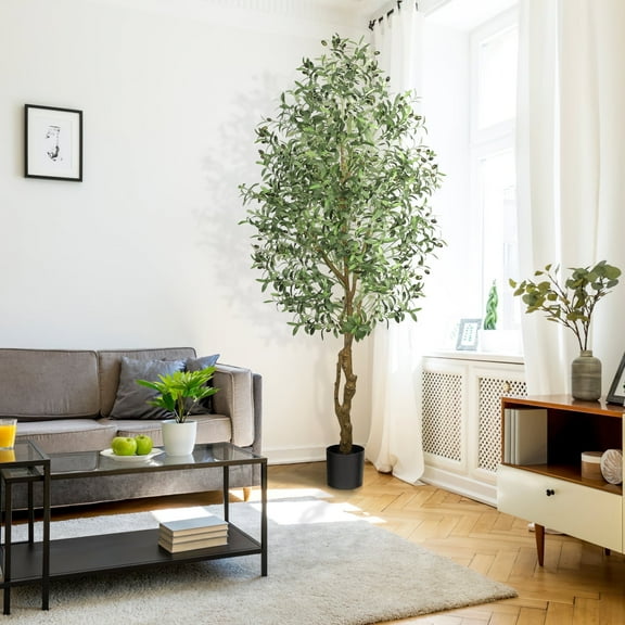 Laintene 7ft Artificial Olive Tree – Realistic Faux Olive Tree with 1872 Leaves & Black Pot, Indoor Greenery for Living Room, Office, or Home Decor, Easy Assembly