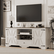 Laintene TV Stands for 65" TV, Entertainment Center with Barn Door, Adjustable Shelves & Storage Cabinets, Solid Wood Media Farmhouse TV Console for Living Room, White