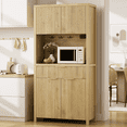 thumbnail image 1 of Laintene Fluted Pantry Cabinet, 71" Tall Kitchen Storage Cabinet with Charging Station, Adjustable Shelves, Drawer and Open Countertop, Wood Hutch for Dining Living Room, White, 1 of 9