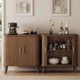 thumbnail image 1 of Laintene Sideboard, 31" Buffet Cabinet with 2 Sliding Tambour Doors, Adjustable Shelves for Kitchen Storage Cabinet, Mid-Century Modern Accent Cabinet for Living Room, Walnut Set of 2, 1 of 8