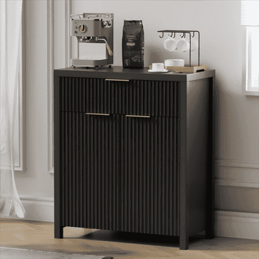 Laintene Sideboard Buffet Cabinet, 28" Storage Cabinet with Fluted Panel Doors and Adjustable Shelf for Living Room, Entryway, Black Cabinet with Drawer