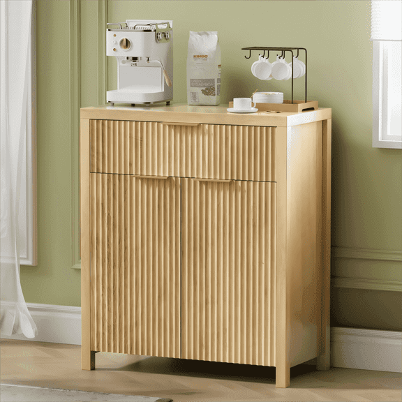 LainTene Sideboard Buffet Cabinet with Storage Drawer, 28" Storage Cabinet with Fluted Panel Doors and Adjustable Shelf for Living Room, Entryway, Natural Oak
