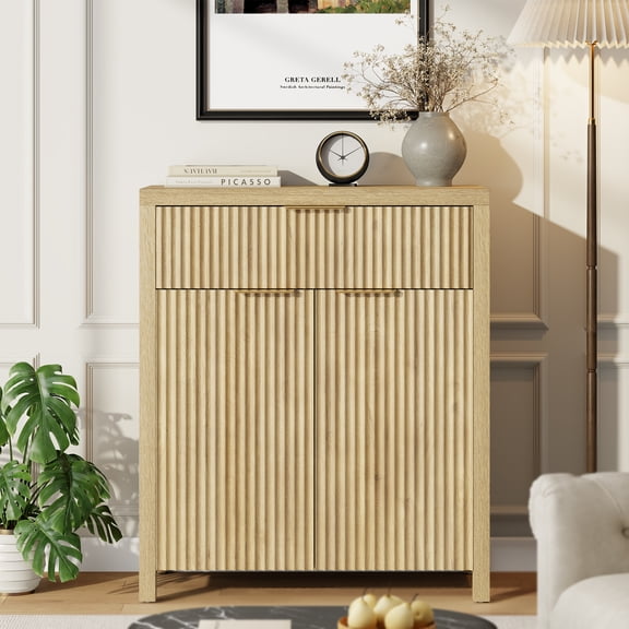 LainTene Sideboard Buffet Cabinet with Storage Drawer, 28" Storage Cabinet with Fluted Panel Doors and Adjustable Shelf for Living Room, Entryway, Natural Oak