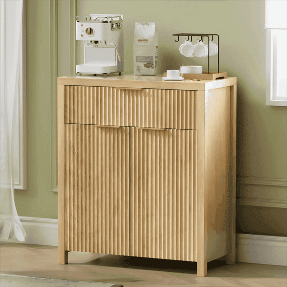 LainTene Sideboard Buffet Cabinet with Storage Drawer, 28" Storage Cabinet with Fluted Panel Doors and Adjustable Shelf for Living Room, Entryway, Natural Oak