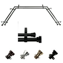 Rene 13/16" Double Bay Window curtain rod Adjustable 20"-36", 38"-72" - Black,(ABay-37-2D)