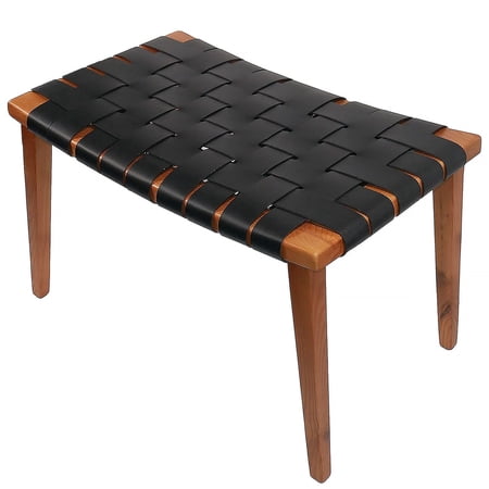Aria Home Leather Accent Stool Wood Frame Black Modern Living Room Furniture Seat