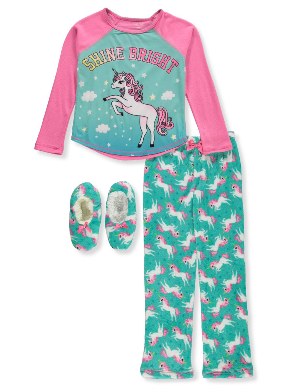Rene Rofe Girls' 3Piece Slippers Unicorn Pajamas Set fuchsia/multi, 6 6x (Little Girls