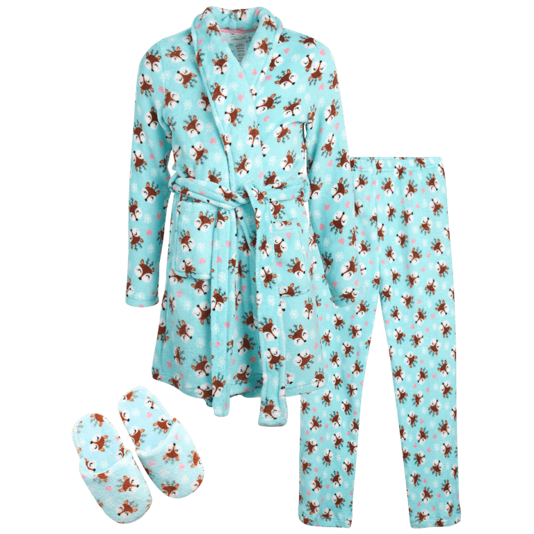 Rene Rofe Little Girls Unicorn 3 Piece Fuzzy Plush Bathrobe Set with Pants and Slippers Walmart