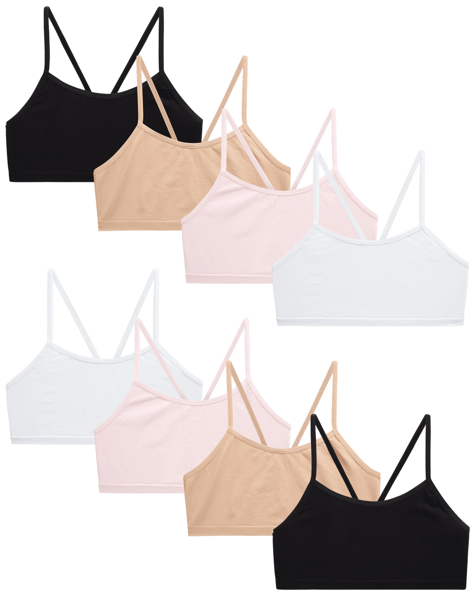 Rene Rofe Girls' Training Bras - 8 Pack Soft 4-Way Stretch Seamless Cami Bralettes (Sizes: M-XL)