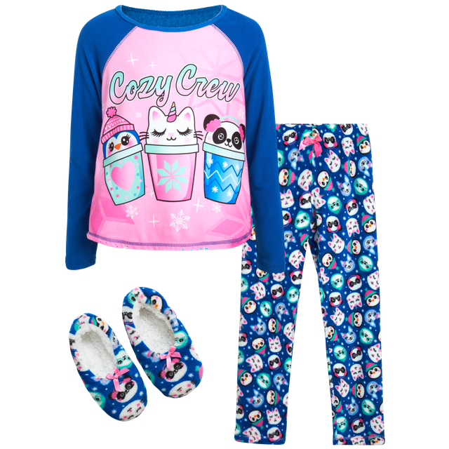 Rene Rofe Girls’ Pajama Set Long Sleeve Shirt, Fleece Pajama Pants