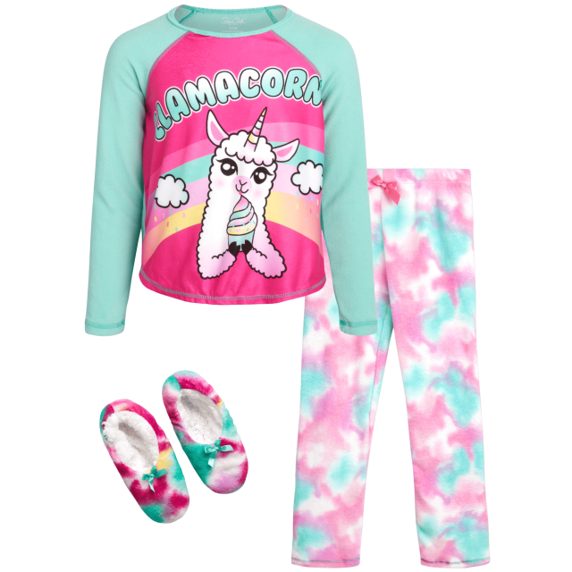 Rene Rofe Girls’ Pajama Set Long Sleeve Shirt, Fleece Pajama Pants