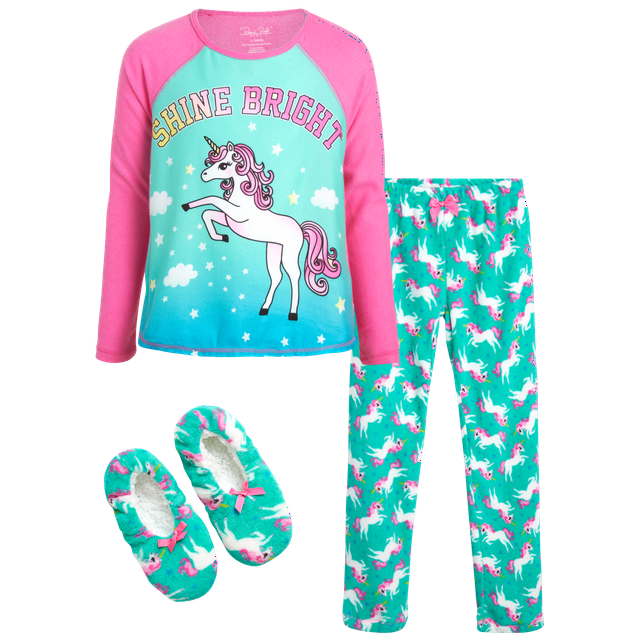Rene Rofe Girls’ Pajama Set Long Sleeve Shirt, Fleece Pajama Pants