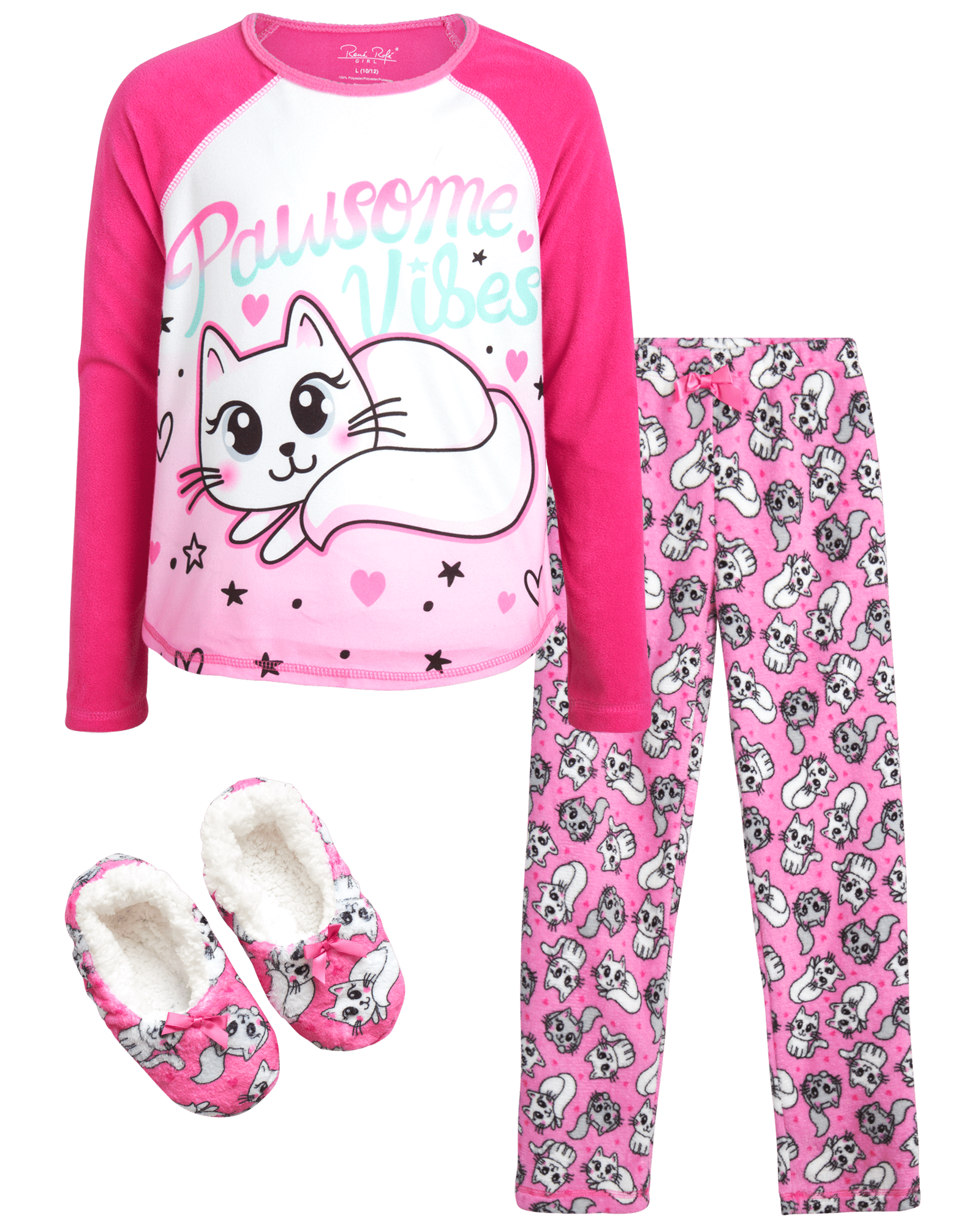 Rene Rofe Girls’ Pajama Set – Long Sleeve Shirt, Fleece Pajama Pants ...