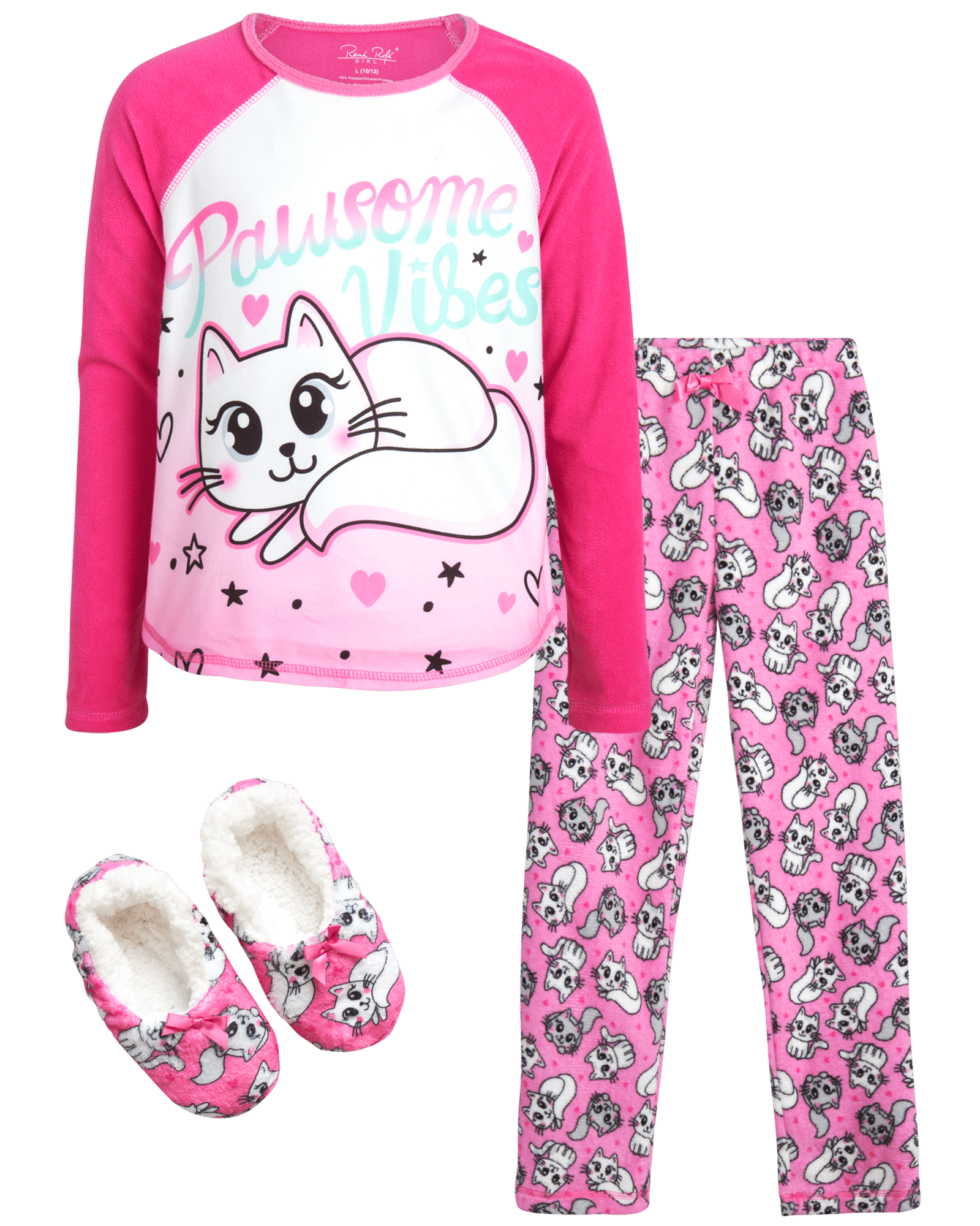 Rene Rofe Girls Pajama Set Long Sleeve Shirt Fleece Pajama