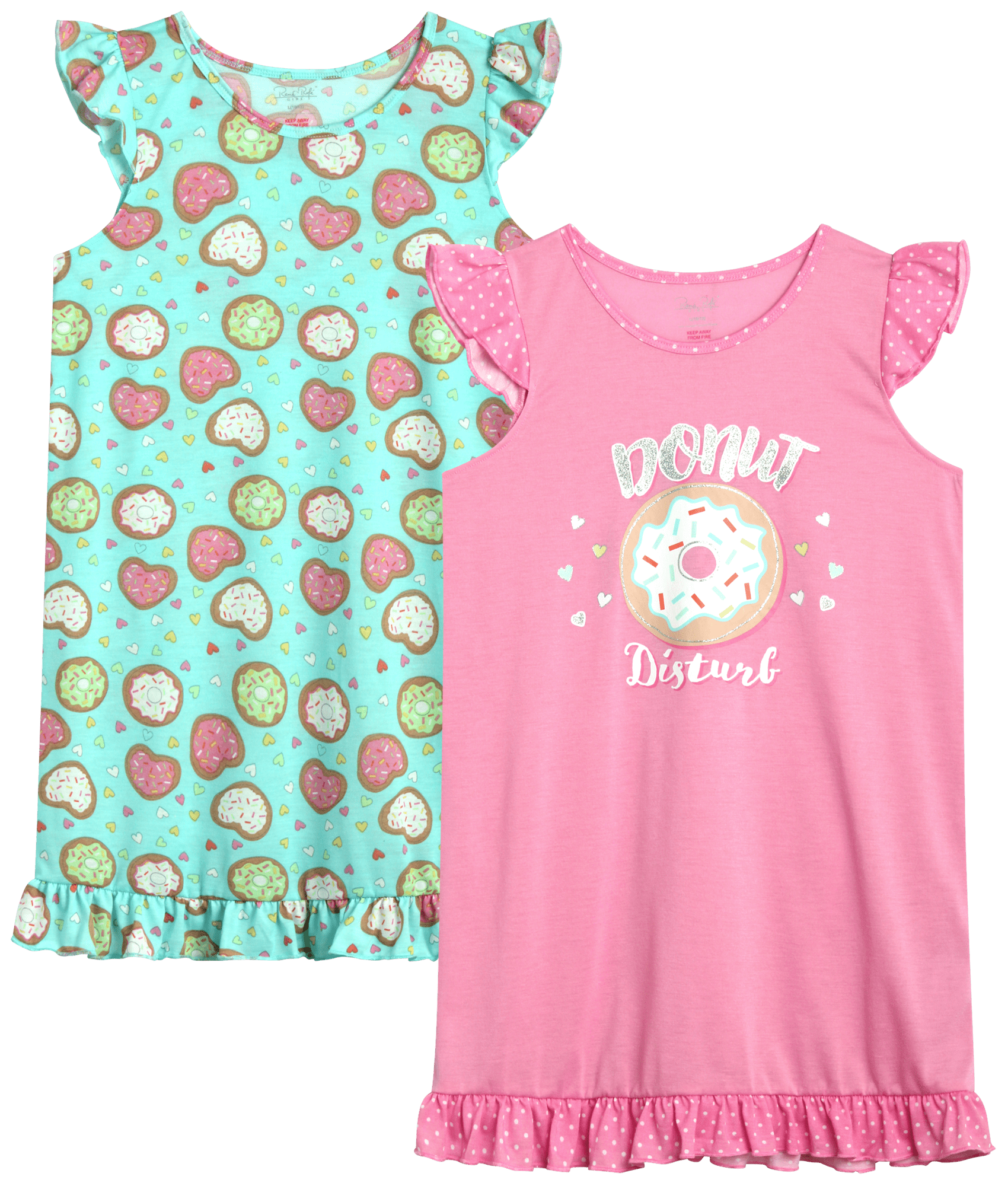 Rene Rofe Girls' Pajamas - 2 Pack Ruffle Sleeve Sleep Shirt Nightgown ...