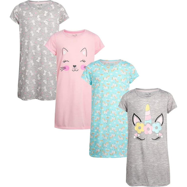 Rene Rofe Girls' Pajamas – 4 Piece Short Sleeve Sleep Shirt