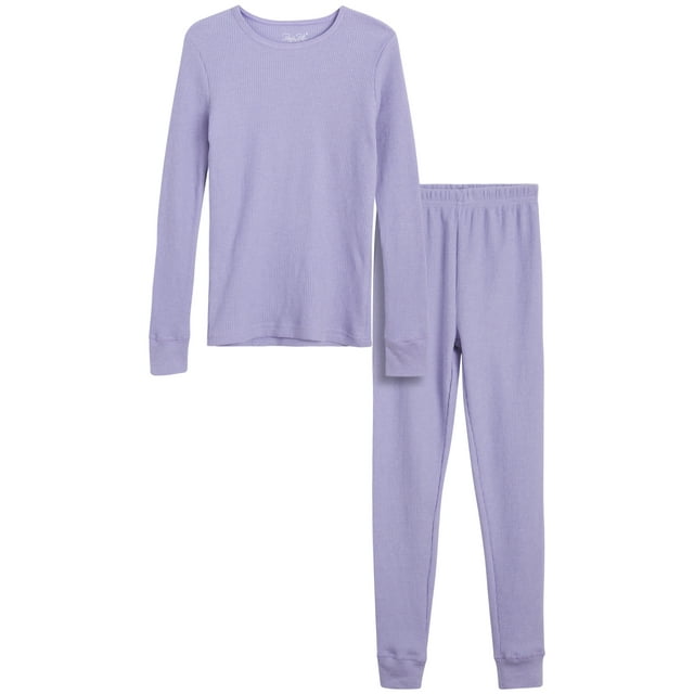 Rene Rofe Girls' Thermal Underwear Set 2 Piece Waffle Knit Top and