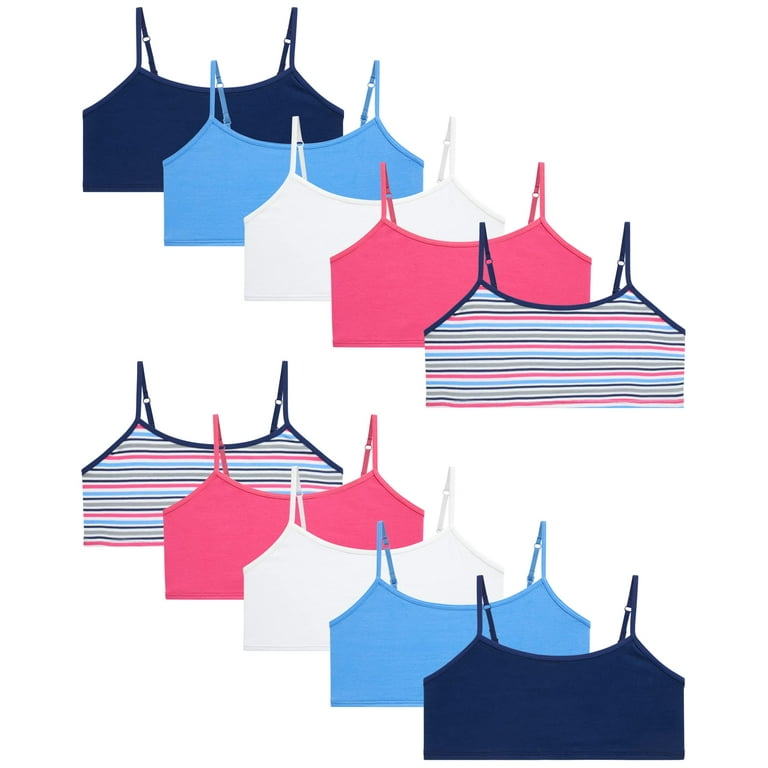 Rene Rofe Girls' Joelle Training Bra – 10 Pack Stretch Cotton Cami Bralette  7-14