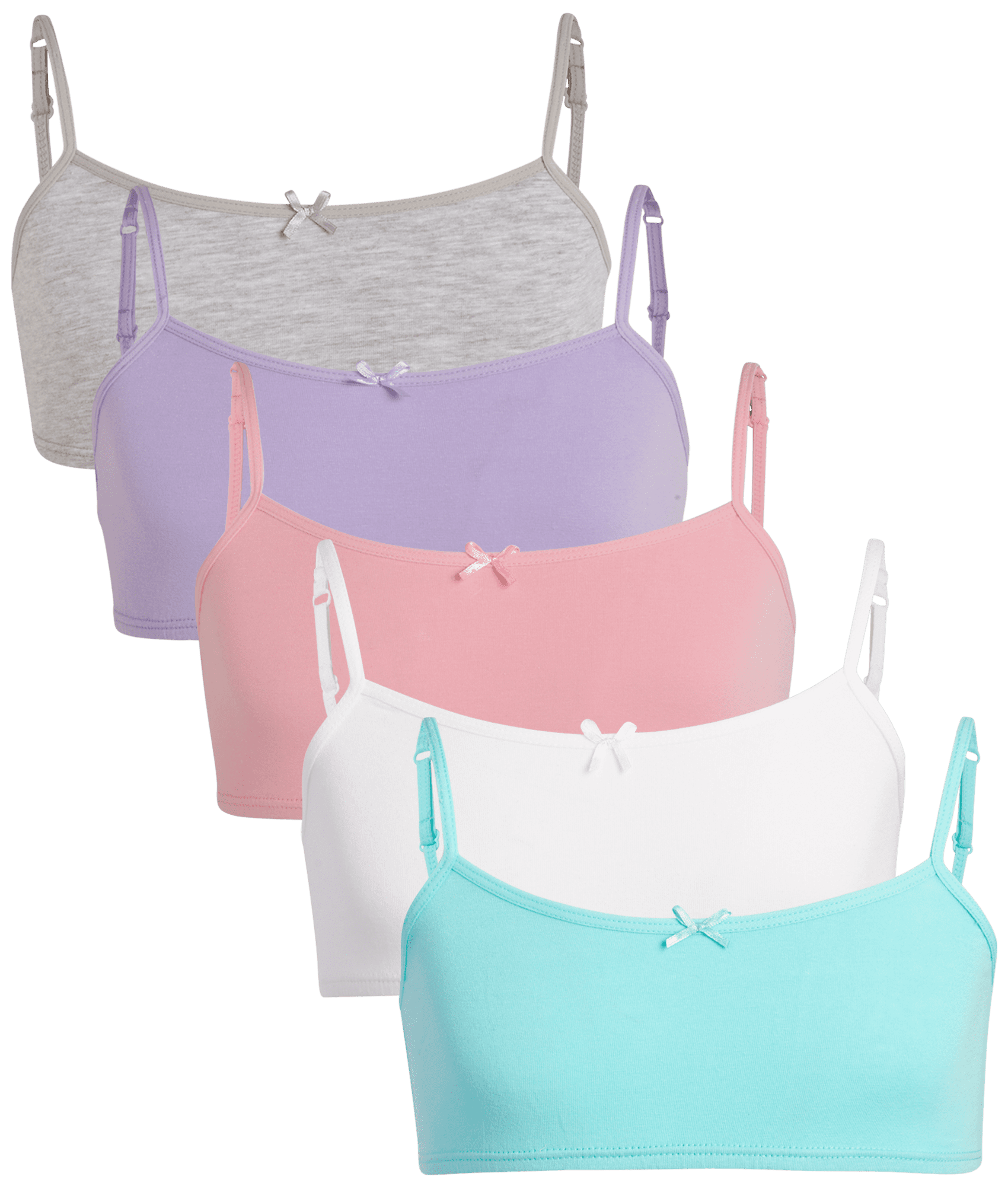 Rene Rofe Girls' Training Bra 5 Pack Stretch Cotton Crop Cami