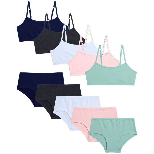 Rene Rofe Girls’ Training Bra Set 10 Piece Cotton Cami Bralette and Hipster Briefs (MXL