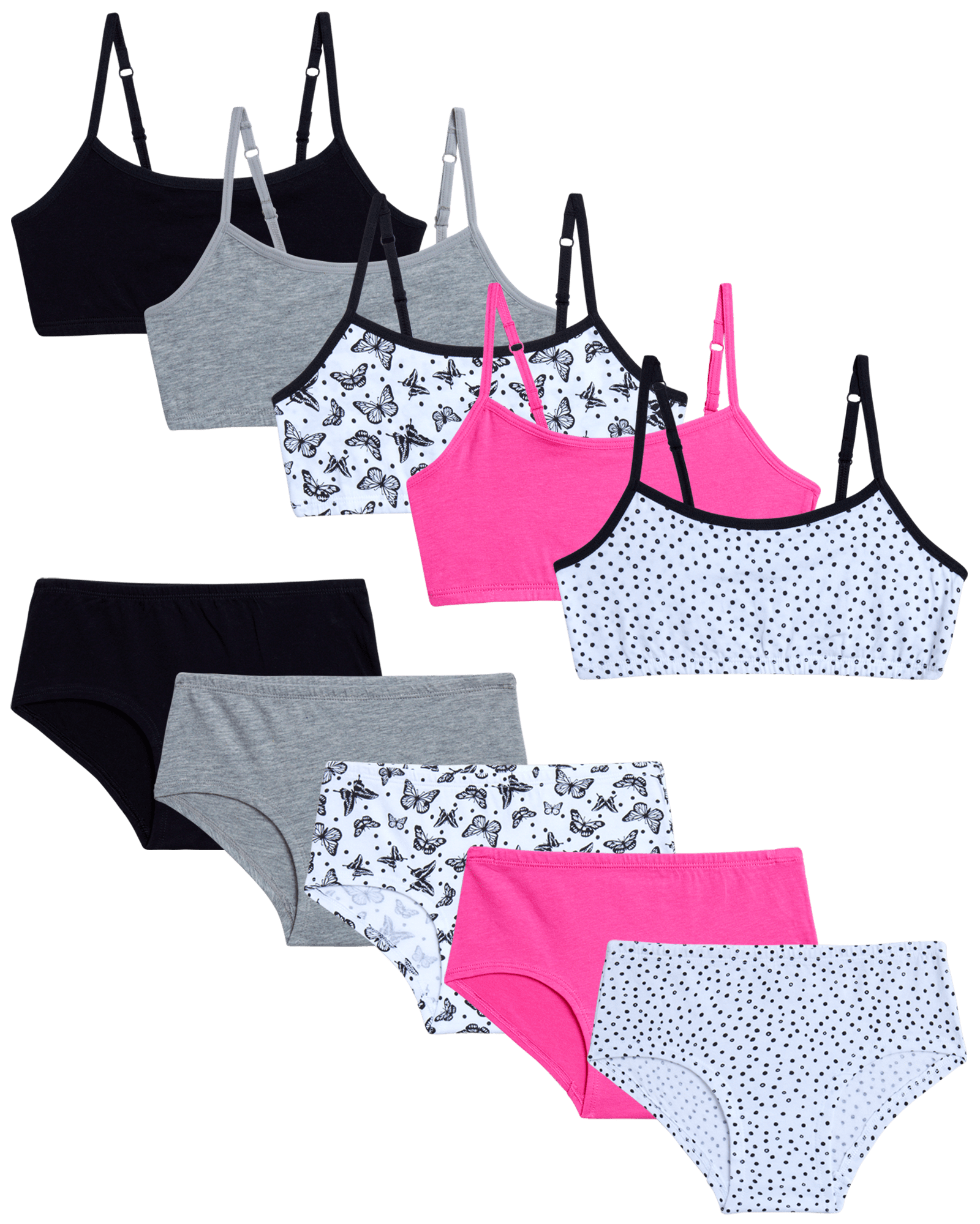 Rene Rofe Girls’ Training Bra Set 10 Piece Cotton Cami Bralette and Hipster Briefs (MXL