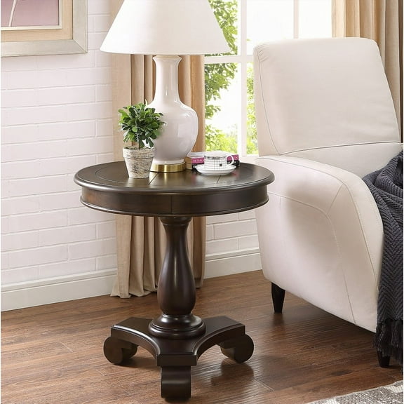 Rene Round Wood Pedestal Side Table with Espresso Finish