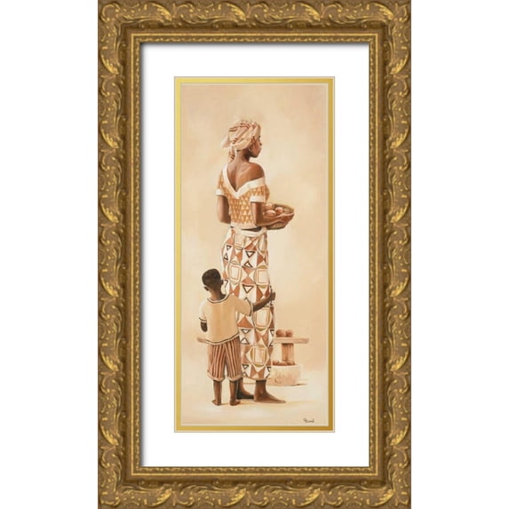 Renee 10x18 Gold Ornate Wood Framed with Double Matting Museum Art Print Titled - African family I