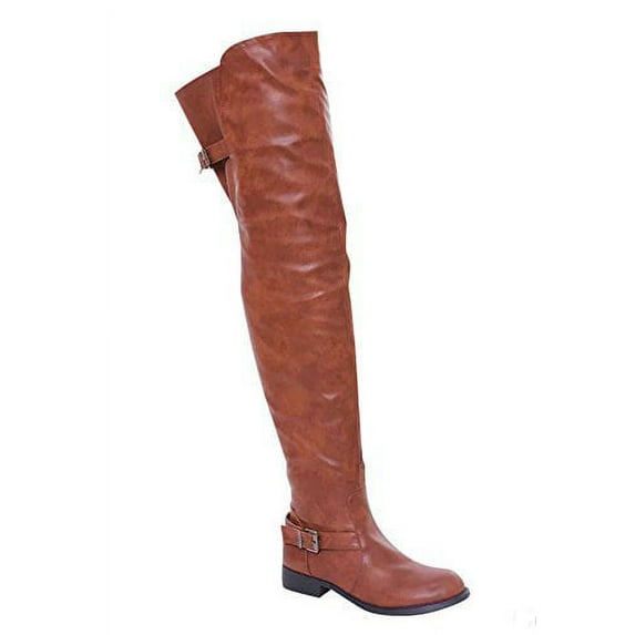 Renee-13 Women Buckle Side Zipper Thigh High Riding Boots VEGAN Leather