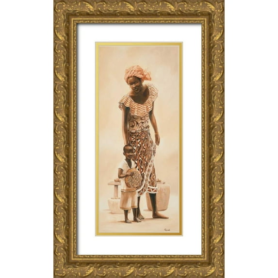 Renee 13x24 Gold Ornate Wood Framed with Double Matting Museum Art Print Titled - African life I