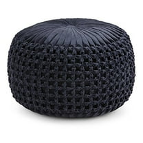 Renee Boho Round Pouf in Navy Velvet Fabric