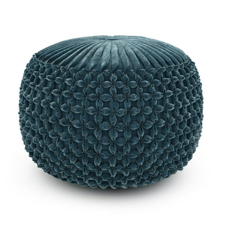 Simpli Home - Renee Round Transitional Velvet/Polystyrene Pouf - Teal