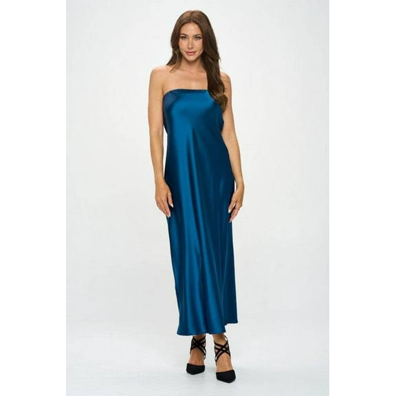Renee C. Silky Satin Sleeveless Tube Draped Maxi Dress - Rosa Apparel
